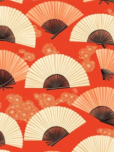 中式折扇图案 喜庆红底风格