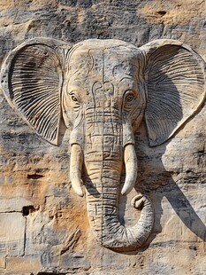 石雕大象头像特写