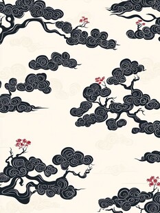 中式云松图纹理背景图案