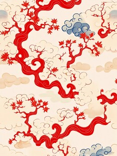 中式红枫祥云传统纹样