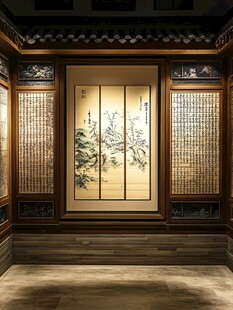 中式典雅室内屏风装饰景