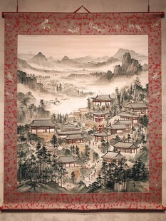 中式山水楼阁挂轴画