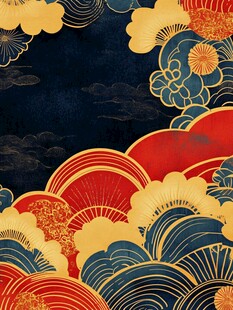 中式传统云纹海浪装饰图案