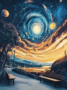 梦幻星空下的静谧街道