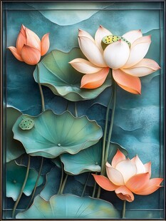 中式水墨风荷花插画作品