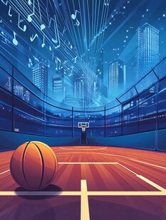梦幻篮球场景与城市夜景