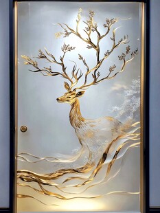 金色麋鹿艺术玻璃门装饰