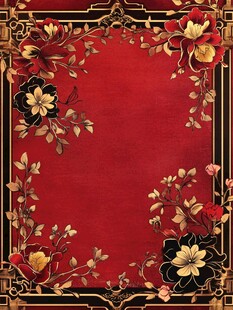 复古红底花卉边框背景图