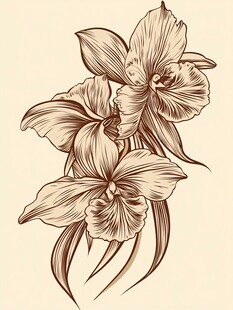 手绘优雅兰花花卉图案