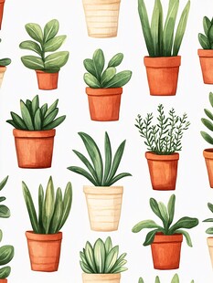 盆栽绿植无缝图案设计