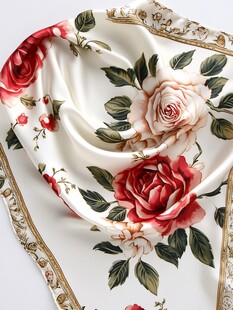 花卉印花优雅丝绸围巾