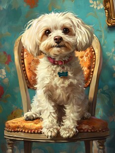 可爱小狗端坐复古椅上