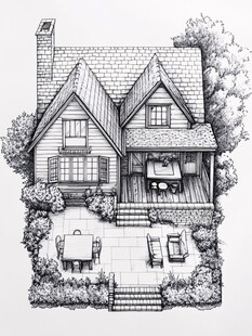 乡村小屋的静谧庭院景观