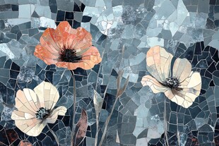 马赛克风格的美丽罂粟花