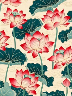 中式荷花图案背景设计