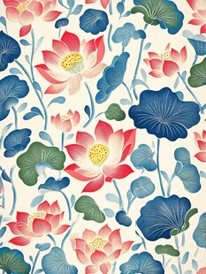 中式荷花荷叶图案纹样