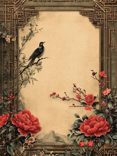 中式花鸟边框古典装饰画