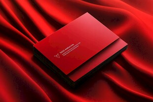 红色礼盒置于红丝绒之上