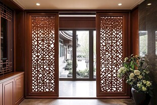 中式雅致玄关与镂空隔断