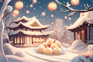 雪夜古宅前的甜蜜元宵