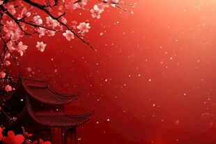 红墙繁花下的中式古建筑