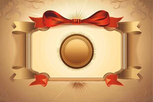 金色奖章红绸装饰背景图