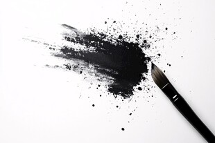 水墨笔触与毛笔特写