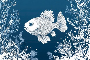 蓝色背景中的白色游鱼