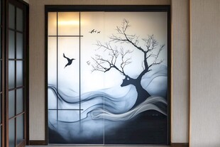 中式水墨风玄关艺术墙绘