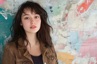 靠墙而立的时尚气质女孩