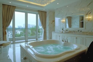 奢华大理石浴室与按摩浴缸