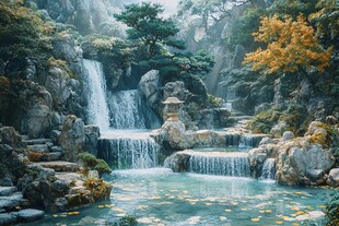 日式山水庭院瀑布景观