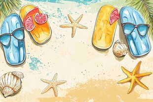 夏日沙滩拖鞋与海洋元素
