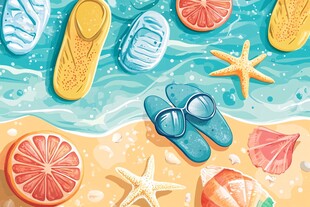 夏日海滩度假元素插画