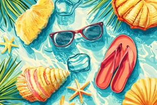 夏日海滩度假元素插画