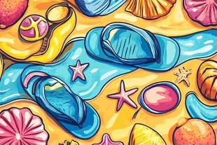 夏日海滩度假小物插画