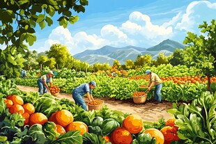 田园丰收景象 农人采摘忙