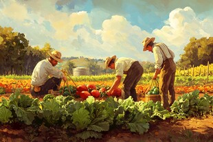 田园中农民采摘丰收蔬果