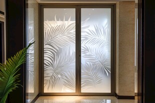 棕榈叶图案玻璃双开门