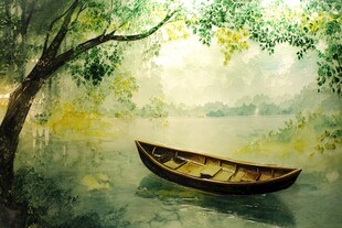 湖畔孤舟 静谧自然之景