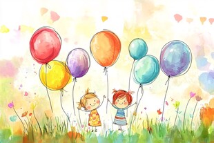 童趣 孩子们与彩色气球共舞