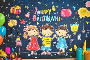 欢乐儿童生日派对插画