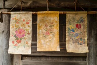 日式花卉印染布挂饰展示