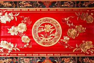 中式红色花卉精美刺绣布