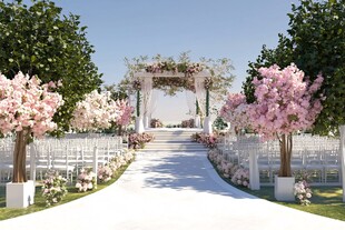 浪漫户外粉色系婚礼场景