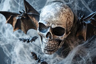 恐怖骷髅与蝙蝠万圣节场景