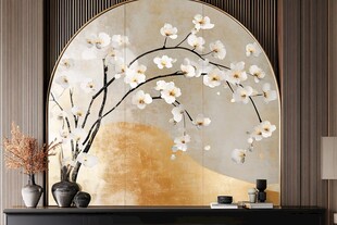 中式半圆梅花装饰画摆件