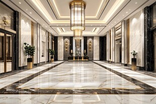豪华大理石酒店大堂空间