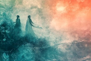 仙侠双姝漫步奇幻云雾间