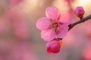 粉色桃花枝头绽放